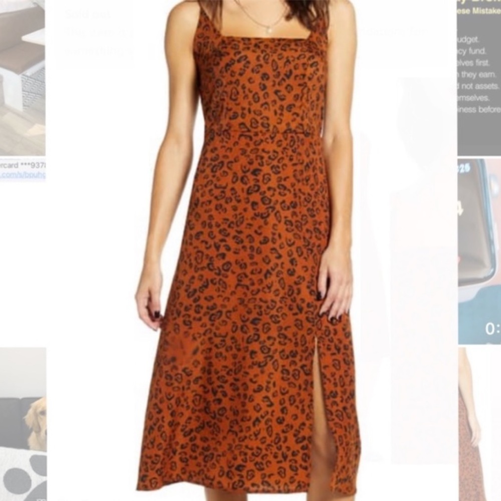 Nordstrom Row A Square Neck Cheetah Midi Dress - Picture 1 of 12